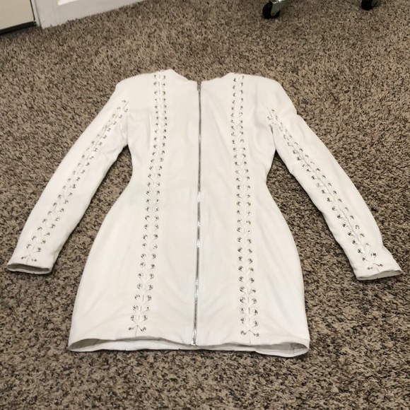 House of CB London Alessia Dress XS White Silver Whipstick Faux Leather Mini - Picture 5 of 10